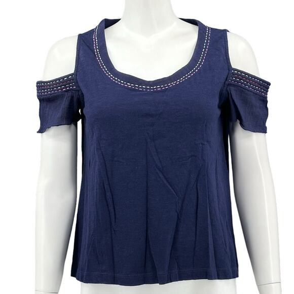 Akemi + Kin Anthropologie Top Womens Small Cold Shoulder Embroidered Cotton Boho - Picture 1 of 10